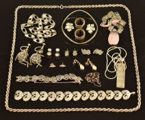 A collection of silver jewellery including rope twist necklace, marcasite bracelets, necklace, 800