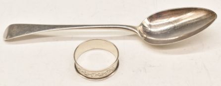 Georgian hallmarked silver tablespoon, London 1799, maker William Eley & William Fearn, length 21.