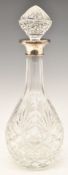 Modern hallmarked silver mounted cut glass decanter, maker W I Broadway & Co, height 32cm