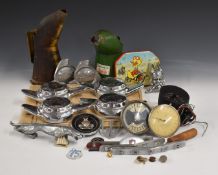 Motoring collectables including leaping jaguar mascot, badges and clocks including Jaguar and Rover,