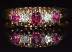 An 18ct gold ring set with diamonds and rubies, Chester 1912, 1.9g, size K