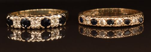 Two 9ct gold rings set with sapphires and cubic zirconia, 5g, size P