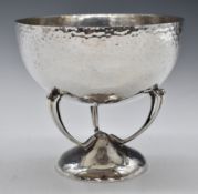 A hallmarked Scottish silver Arts and Crafts hammered pedestal bowl, Edinburgh 1904 maker Hamilton &