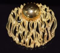 French 1970's 18ct gold brooch/ pendant in a stylised fire design, 37.5g, 5cm