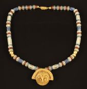 Galeria Cano Colombian artefact necklace of frosted glass, sodalite and agate beads, together with a