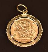 1911 gold half sovereign in 18ct gold pendant mount, 6.1g