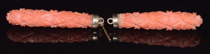 A pair of Victorian carved coral sections of earrings, 7g