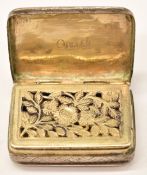 Georgian hallmarked silver vinaigrette, with gilt pierced inner cover, Birmingham 1812, maker John