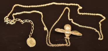 Alex Monroe silver gilt pendant in the form of a bee, on silver gilt chain, 4.7g