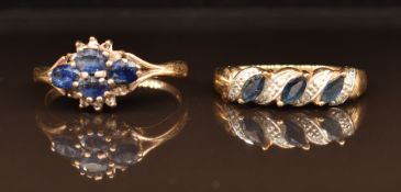Two 9ct gold rings set with diamonds and sapphires, 5g, size P