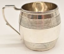Georgian hallmarked silver barrel shaped christening cup or small beaker, London 1815, maker's