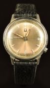 Bulova Accutron gentleman's wristwatch ref. M7 with date aperture, luminous hands, silver baton hour