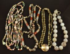 Four agate necklaces, all with silver clasps