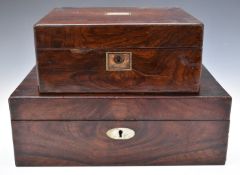 Two 19thC mother of pearl inlaid writing slopes, largest W36 x D23 x H12cm