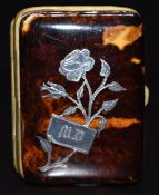 Late 19th/early 20thC French silver inlaid brass bound piqué purse decorated with a rose and with