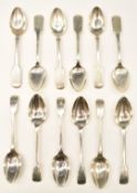 Two sets of six silver Fiddle pattern teaspoons, both sets marked sterling 925, length 14.5cm,