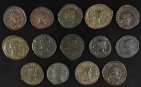 Roman Imperial coinage The Tetrachy AD285-307 Diocletian fourteen bronze coins, diameter 18-20mm