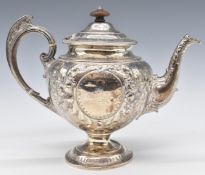 Victorian hallmarked silver pedestal teapot with embossed decoration, London 1887, maker's mark