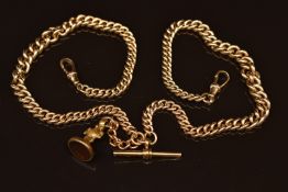 A 9ct gold double graduated Albert/fob chain, 53g, 51cm long