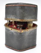 Leather cased etui with fitted interior containing scissors, mirror, thimble etc