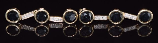 A pair of 9k gold earrings set with black diamonds and diamonds, 7.1g