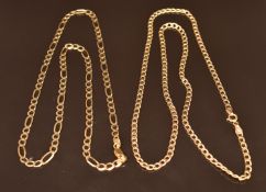 Two 9ct gold curb link necklaces, 16g