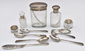 Georgian and later hallmarked silver cutlery including caddy spoon with shell shaped bowl, London
