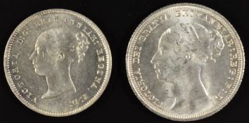 Victoria 1887 young head (third) type A5 sixpence, Seaby 3912 (NEF) together with an 1857 fourpence,