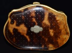 Late 19th/early 20thC French gold inlaid brass bound blonde tortoiseshell piqué purse decorated with