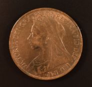 Queen Victoria 1900 veiled head penny, some lustre, unc