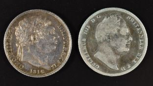 George III 1831 sixpence, Seaby 3791 (NEF) and an 1831 William IV example, Seaby 3836 (fair)