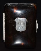 Late 19th/early 20thC French silver inlaid piqué purse with fitted blue silk interior, 5.5 x 7cm