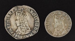 Charles II penny 1660-2, 2nd issue type 1, Seaby 3319 (GF) together with a twopence hammered type,