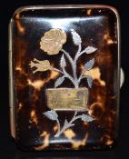 Late 19th/early 20thC French silver and gold inlaid metal bound piqué purse decorated with a rose/
