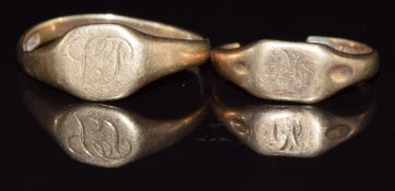 Two 9ct gold signet rings, 4.2g