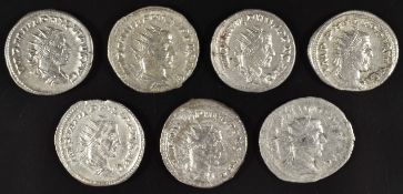Roman Imperial coinage Military Anarchy AD235-270 Philip I seven silver Antoninianus, diameter 20mm