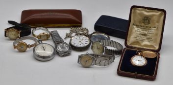 Nine various pocket and wristwatches including an Art Deco style 9ct gold example, Seiko automatic