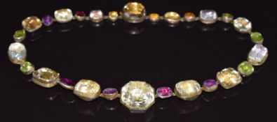 Georgian/ Victorian necklace set with amethysts, peridot, quartz and garnets, 99g, 44cm long