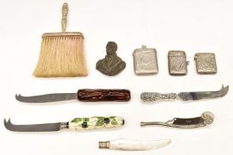 Collectables to include two hallmarked silver vesta cases, small bronze bust of a man, hallmarked