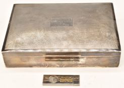 Elizabeth II hallmarked silver cigarette box with engine turned lid, London 1967, maker Harman