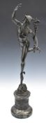 After Jean De Bologne, bronze study of Mercury on a Zephyr wind raised on a marble plinth with