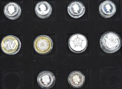 Cased collection of ten silver proof UK £2 and £1 coins, with certificates