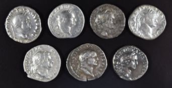 Roman Imperial coinage Flavian Dynasty AD 69-96 Vespasian seven silver Denarius, various reverses