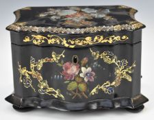 Jennens and Betteridge or similar lacquer tea caddy, W18 x D12 x H11.5cm
