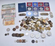 A collection of pre decimal and pre Euro overseas coinage, very small silver content, also