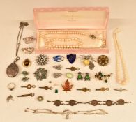 A collection of jewellery including Victorian silver locket, threepenny bracelet, silver ring, six