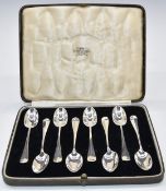 Cased set of eight George VI hallmarked silver rat tail pattern teaspoons, London 1940, maker Josiah