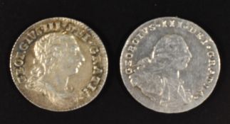 George III 1766 maundy twopence young bust, Seaby 3756 (GVF) together with an 1800 example, Seaby