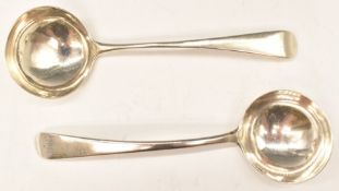 Two Georgian hallmarked silver sauce ladles, one being bottom hallmarked, London 1780, maker's