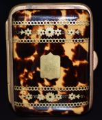 Late 19th/early 20thC French inlaid brass bound blonde tortoiseshell piqué purse decorated with